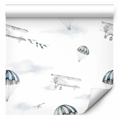 Tapeta - Watercolor - Airplane show on a bright sky with delicate clouds. 50x1000 Premium Cijena