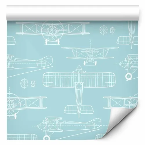 Tapeta - Sketch - Outline of an airplane in white on a turquoise background. 50x1000 Standard Cijena