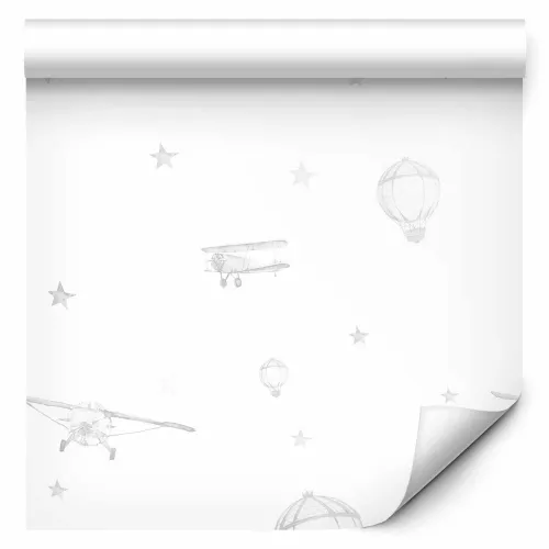 Tapeta - Watercolor - Airplanes and balloons painted on a white sky background. 50x1000 Standard Cijena