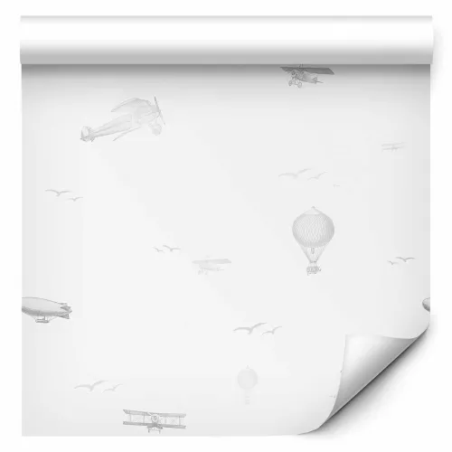 Tapeta - Drawing - Airplanes - balloons - and airships against a sky full of birds. 50x1000 Standard Cijena