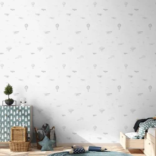 Tapeta - Drawing - Airplanes - balloons - and airships against a sky full of birds. 50x1000 Premium Cijena