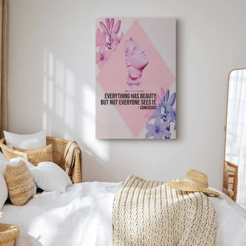 Slika - Beauty in the Eyes - Inspirational Quote with Pink Bust and Flowers 40x60 Standard Cijena