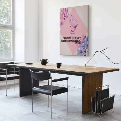 Slika - Beauty in the Eyes - Inspirational Quote with Pink Bust and Flowers 40x60 Standard Cijena
