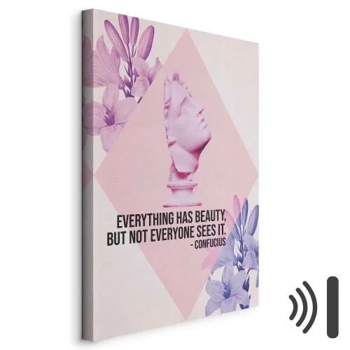 Slika - Beauty in the Eyes - Inspirational Quote with Pink Bust and Flowers 40x60 Akustična Cijena