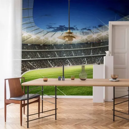 Foto tapeta - Football pitch - illuminated stadium with crowded stands 245x175 Samoljepljiva Cijena