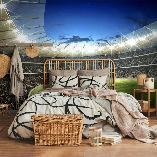 Foto tapeta - Football pitch - illuminated stadium with crowded stands 441x315 Samoljepljiva Cijena