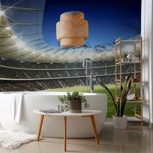 Foto tapeta - Football pitch - illuminated stadium with crowded stands 250x175 Vodootporna Cijena