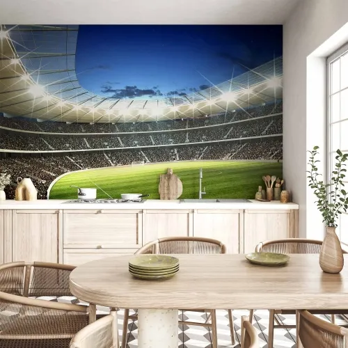 Foto tapeta - Football pitch - illuminated stadium with crowded stands 350x256 Vodootporna Cijena