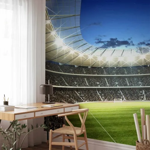 Foto tapeta - Football pitch - illuminated stadium with crowded stands 490x350 Samoljepljiva Cijena