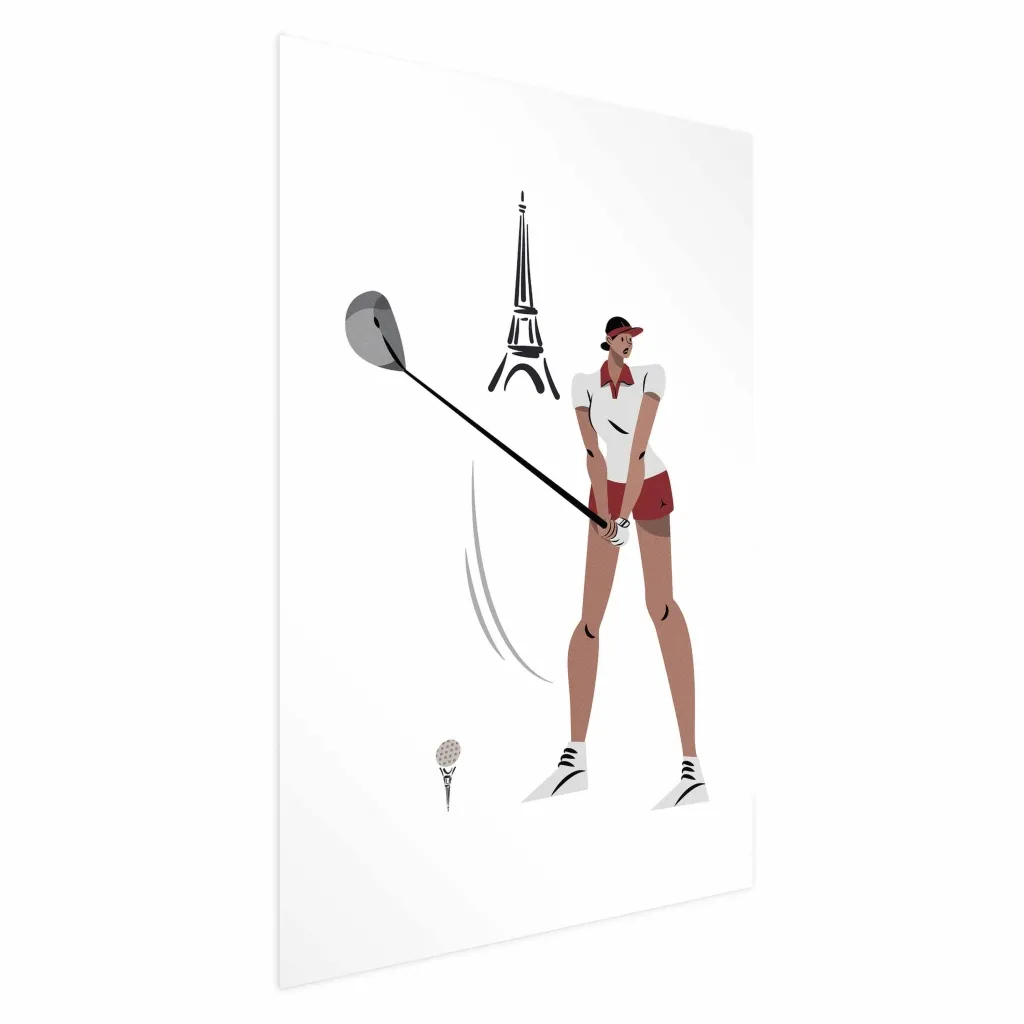 Plakat - Illustration of a Female Golfer with the Eiffel Tower in the Background 21x30 Bez okvira s margom