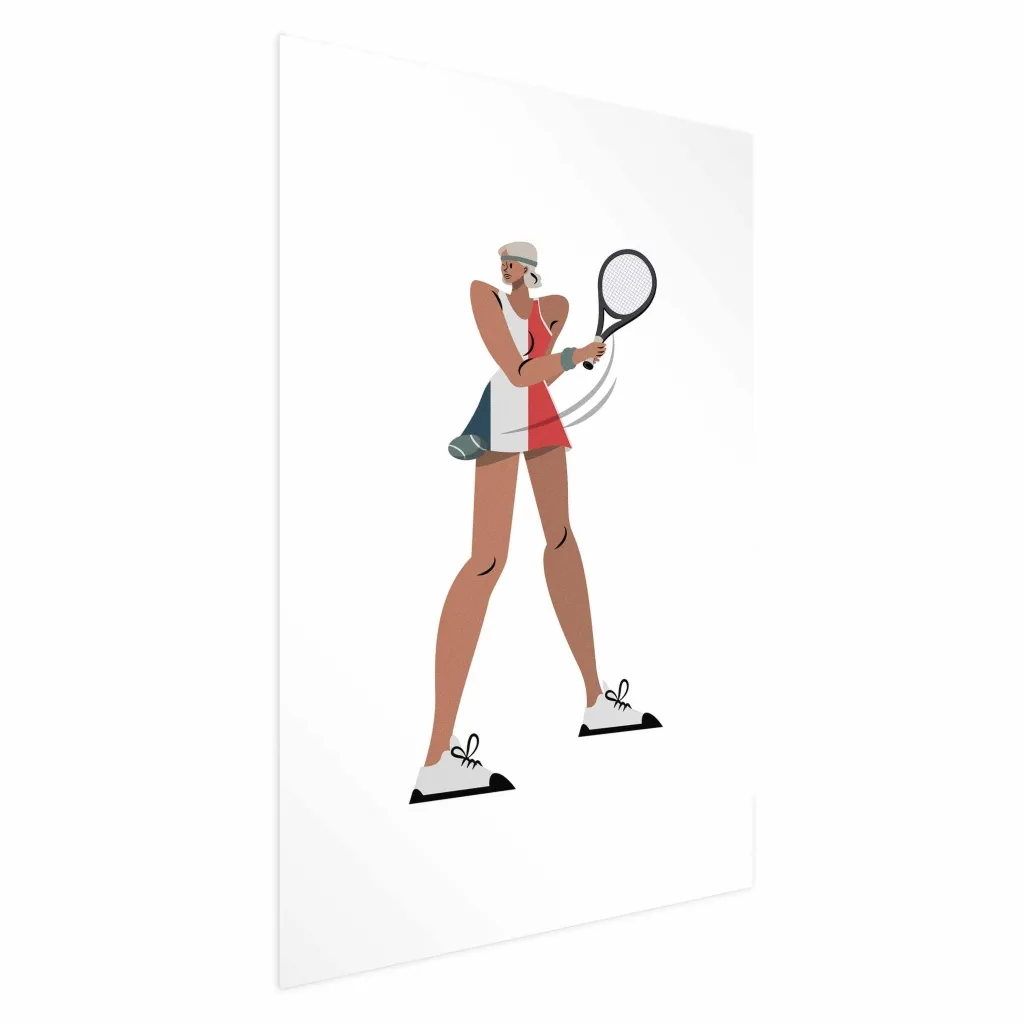 Plakat - Tennis Player with a Racket on a White Background - Illustration 21x30 Bez okvira s margom