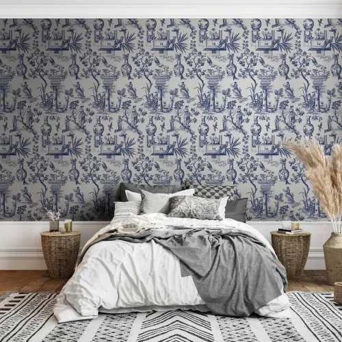 Tapeta - Blue antique – a delicate pattern with Greek and botanical motifs 50x1000 Standard Cijena