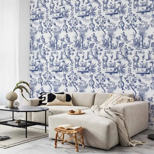 Tapeta - Blue antique – a delicate pattern with Greek and botanical motifs 50x1000 Standard Cijena