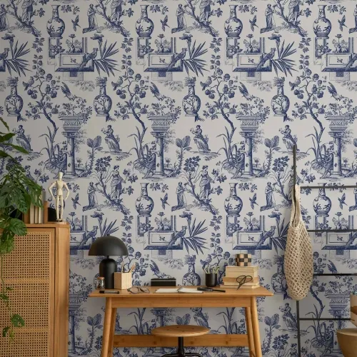Tapeta - Blue antique – a delicate pattern with Greek and botanical motifs 49x1000 Samoljepljiva Cijena