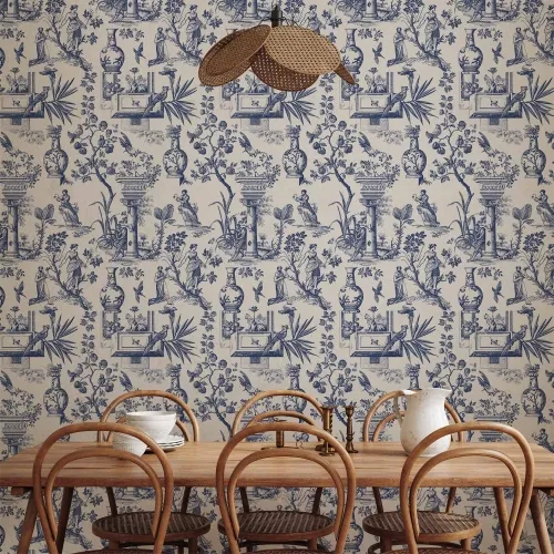 Tapeta - Blue antique – a delicate pattern with Greek and botanical motifs 50x1000 Vodootporna Cijena