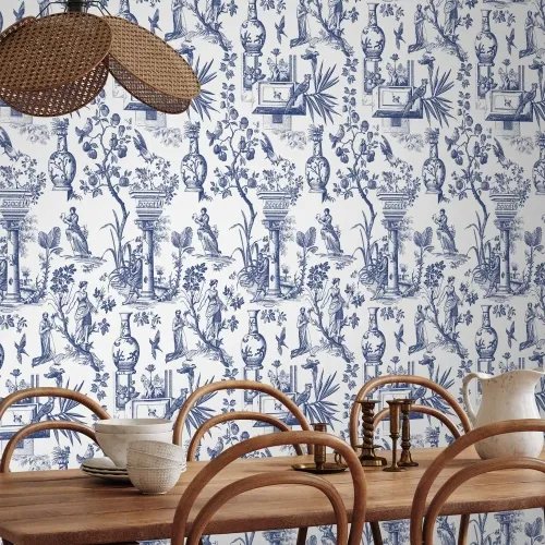 Tapeta - Blue antique – a delicate pattern with Greek and botanical motifs 50x1000 Vodootporna Cijena