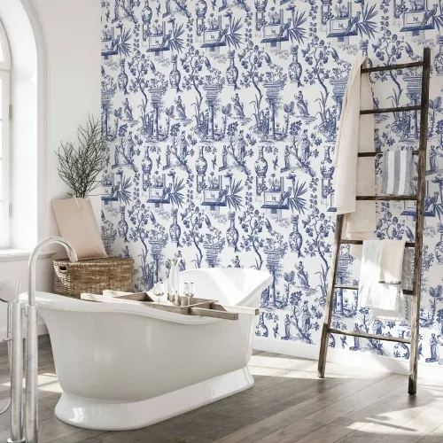 Tapeta - Blue antique – a delicate pattern with Greek and botanical motifs 50x1000 Vodootporna Cijena