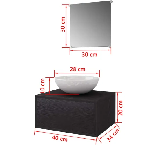 Trodjelni Crni Set Namještaja za Kupaone sa Lavabo - Umivaonikom - Crna 40 x 34 x 20 cm 3 Cijena