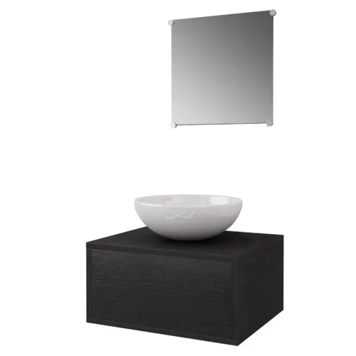 Trodjelni Crni Set Namještaja za Kupaone sa Lavabo - Umivaonikom - Crna 40 x 34 x 20 cm 3 1 Cijena