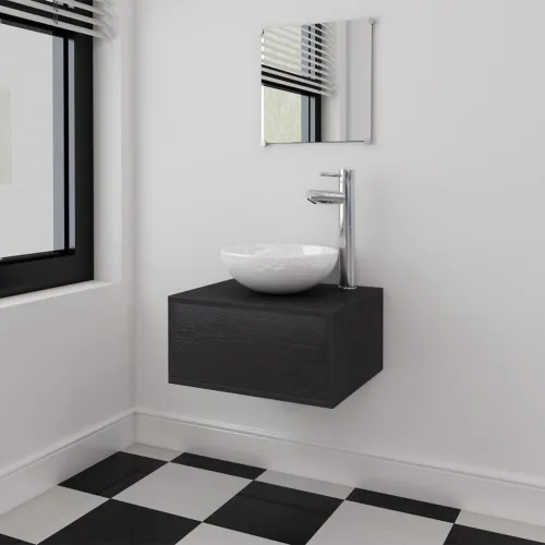 Trodjelni Crni Set Namještaja za Kupaone sa Lavabo - Umivaonikom - Crna 40 x 34 x 20 cm 3 1 Cijena