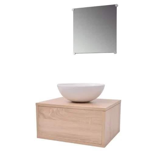 3-Dijelni Komplet Namještaja za Kupaonicu sa Lavabo - Umivaonikom Bež - Bež 40 x 34 x 20 cm 3 1 Cijena