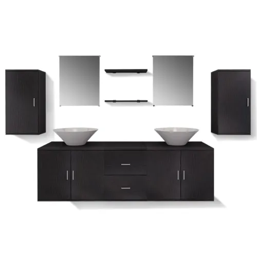 9-dijelni Crni Komplet Namještaja za Kupaonu sa Lavabo - Umivaonikom - Crna 150 x 45 x 45 cm 9 Cijena