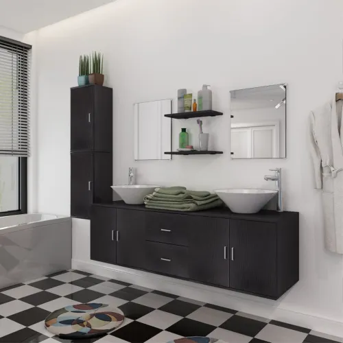 9-dijelni Crni Komplet Namještaja za Kupaonu sa Lavabo - Umivaonikom - Crna 150 x 45 x 45 cm 9 1 Cijena