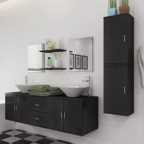 9-dijelni Crni Komplet Namještaja za Kupaonu sa Lavabo - Umivaonikom - Crna 150 x 45 x 45 cm 9 Cijena