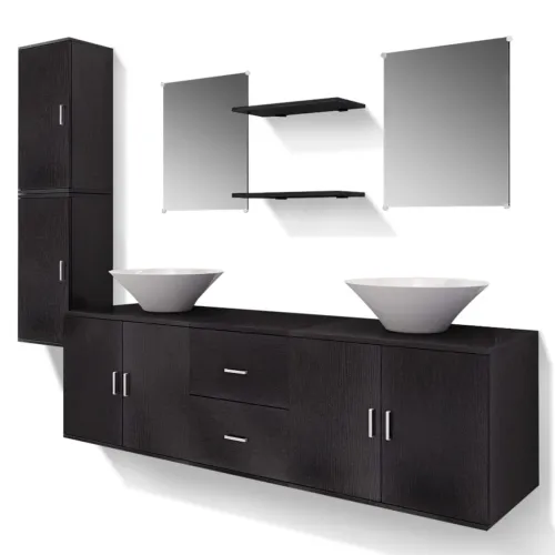 9-dijelni Crni Komplet Namještaja za Kupaonu sa Lavabo - Umivaonikom - Crna 150 x 45 x 45 cm 9 1 Cijena