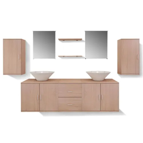 9-dijelni Bež Komplet Namještaja za Kupaonu sa Lavabo - Umivaonikom - Bež 150 x 45 x 45 cm 9 Cijena