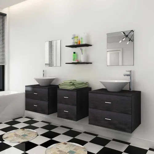 7-Dijelni Set Namještaja za Kupaonicu sa Lavabo - Umivaonikom Crni - Crna 150 x 45 x 45 cm 7 1 Cijena