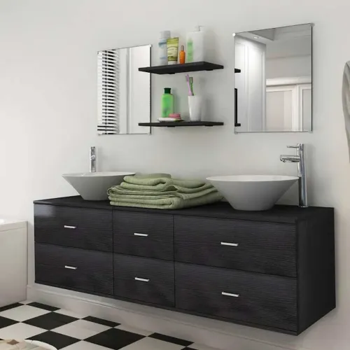 7-Dijelni Set Namještaja za Kupaonicu sa Lavabo - Umivaonikom Crni - Crna 150 x 45 x 45 cm 7 1 Cijena