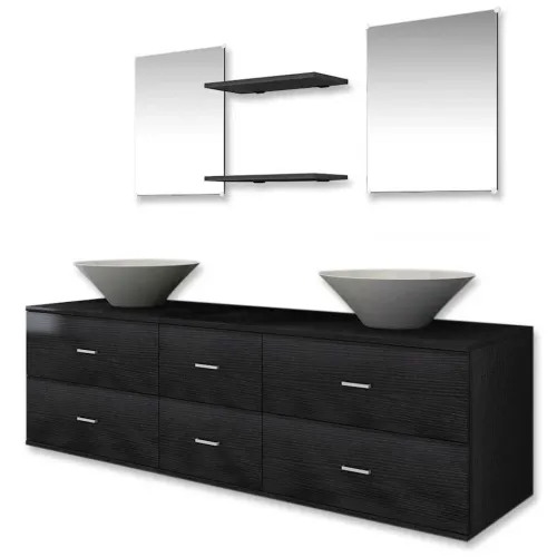 7-Dijelni Set Namještaja za Kupaonicu sa Lavabo - Umivaonikom Crni - Crna 150 x 45 x 45 cm 7 1 Cijena