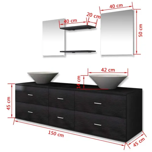7-Dijelni Set Namještaja za Kupaonicu sa Lavabo - Umivaonikom Crni - Crna 150 x 45 x 45 cm 7 1 Cijena
