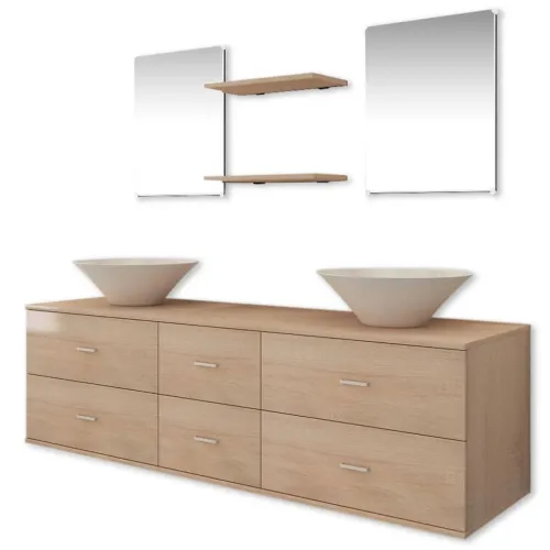 7-Dijelni Set Namještaja za Kupaonicu sa Lavabo - Umivaonikom Bež - Bež 150 x 45 x 45 cm 7 1 Cijena