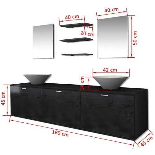 8-Dijelni Set Namještaja za Kupaonicu sa Lavabo - Umivaonikom Crni - Crna 180 x 45 x 45 cm 8 Cijena