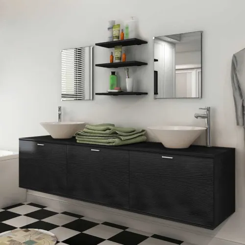 8-Dijelni Set Namještaja za Kupaonicu sa Lavabo - Umivaonikom Crni - Crna 180 x 45 x 45 cm 8 Cijena