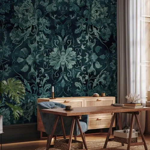 Foto tapeta - Oriental Pattern Carpet: Emerald Ornaments and Worn Patterns 200x140 Premium Cijena