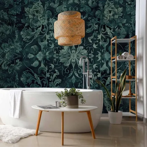 Foto tapeta - Oriental Pattern Carpet: Emerald Ornaments and Worn Patterns 250x175 Vodootporna Cijena