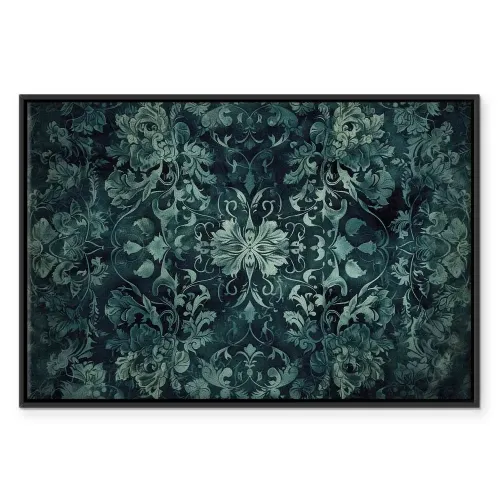 Slika - Oriental Pattern Carpet: Emerald Ornaments and Worn Patterns 120x80 U crnom drvenom okviru Cijena