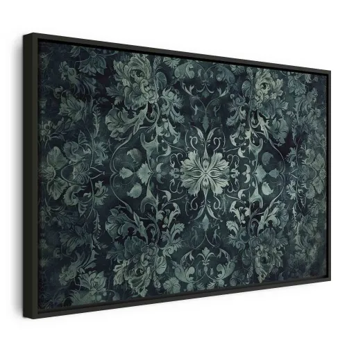Slika - Oriental Pattern Carpet: Emerald Ornaments and Worn Patterns 90x60 U crnom drvenom okviru Cijena