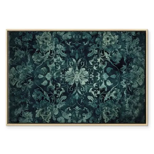 Slika - Oriental Pattern Carpet: Emerald Ornaments and Worn Patterns 90x60 U prirodnom drvenom okviru Cijena