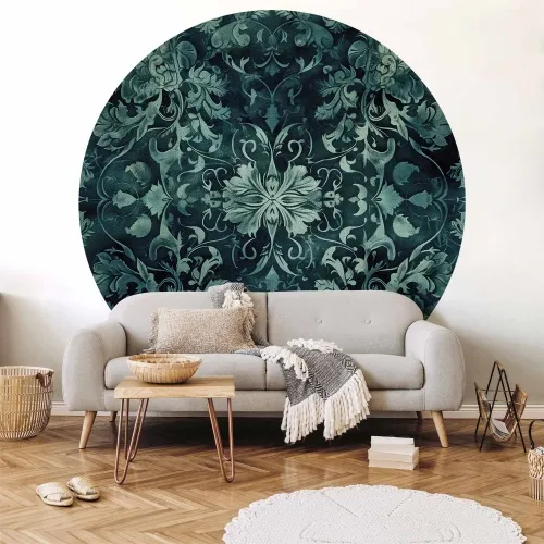 Okrugla fototapeta - Oriental carpet pattern: emerald ornaments and worn patterns 230x230 Cijena