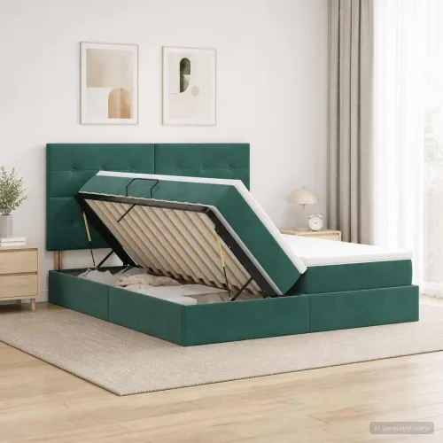 Krevet s od storage s pohranom Tamnozelena 180 x 200 cm Baršun - Tamnozelena 180 x 200 cm Prošiveno gumbima Cijena
