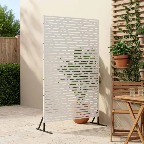 Zaslon za privatnost 100 x 50 x 180 cm Čelik Bijela - Bijela Linearni uzorak Cijena