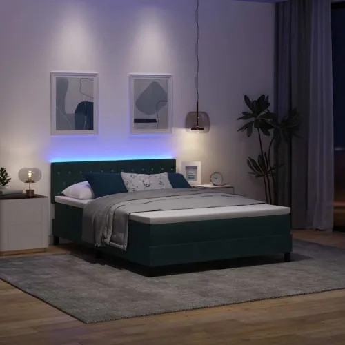 LED Box Spring Krevet Tamnozelena 160 x 200 cm Baršun - Tamnozelena 160 x 200 cm Kristal s dugmadima Cijena