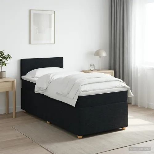 Boxspring krevet s madracem Crna 100 x 200 cm Tkanina - Crna 100 x 200 cm Prošiveno gumbima Cijena