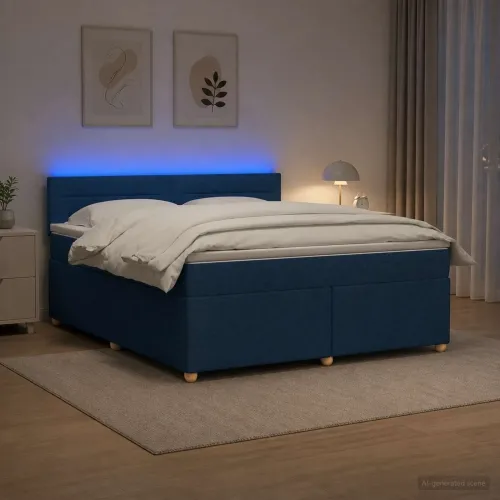 Boxspring krevet s madracem Plava 160 x 200 cm Tkanina - Plava 160 x 200 cm Dizajn linija Cijena
