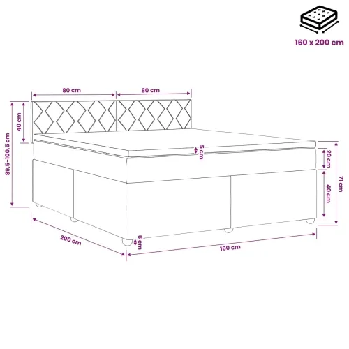 Boxspring krevet s madracem Tamnosiva 160 x 200 cm Tkanina - Tamnosiva 160 x 200 cm Dizajn s rombovima Cijena