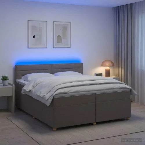Boxspring krevet s madracem Sivosmeđa 200 x 200 cm Tkanina - Sivosmeđa 200 x 200 cm Dizajn linija Cijena